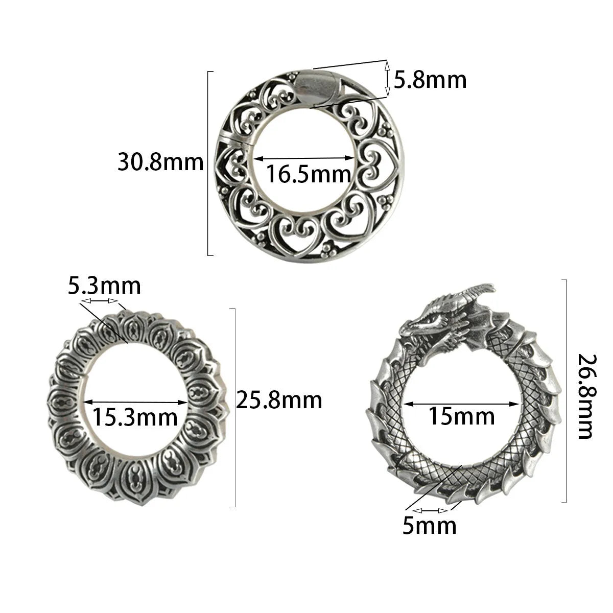 Retro geometric dragon silhouette earrings in antique silver, showing hollow-out design and large size.