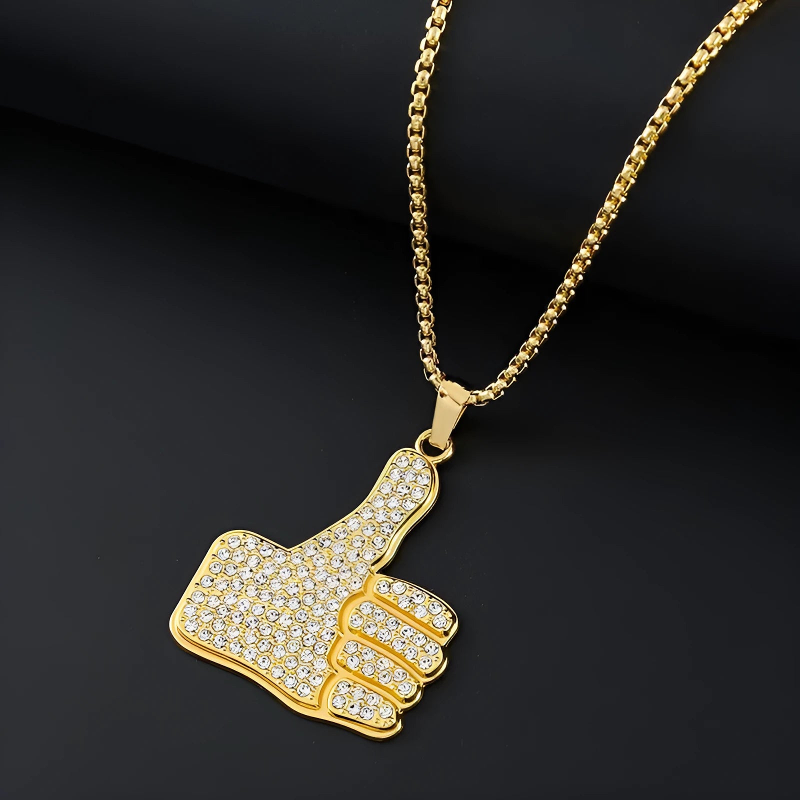 Geometric zircon inlay necklace in BY0349 gold colour on display