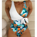 Women's high-waist one-piece bikini with printed pattern in quick-dry polyester fabric