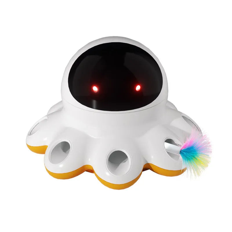 Automatic electric cat toy teaser with feather wand, USB-C charging port, ABS plastic body in various colours