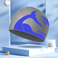 Silicone swimming cap with waterproof ear protectors showing whale tail pattern in assorted colours