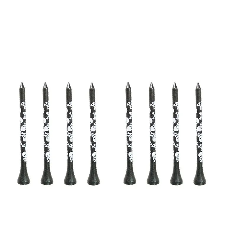 Black bamboo golf dowel pins with skull print in 70mm and 83mm lengths