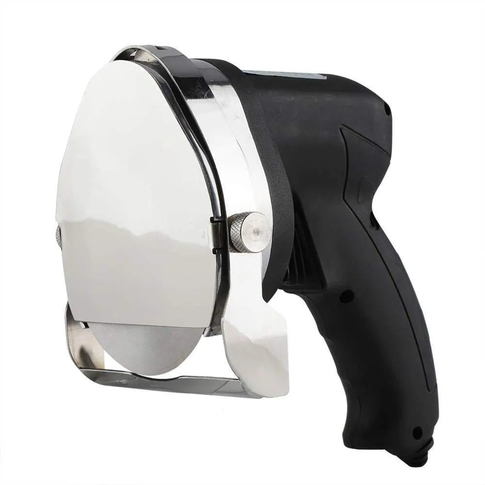 Black KS-100E electric meat cleaver with thickness adjustment dial for turkey and barbecue prep.
