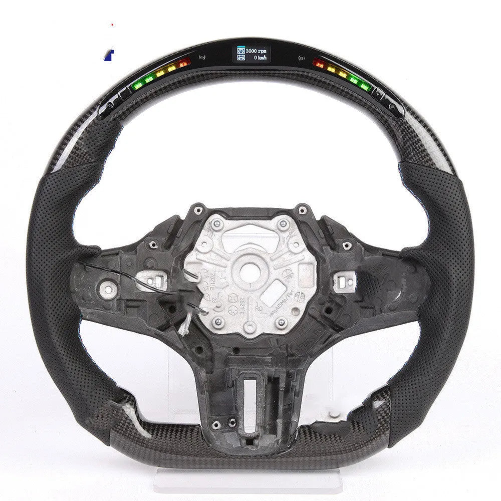 Black carbon fibre steering wheel for BMW with LED display and multifunction buttons