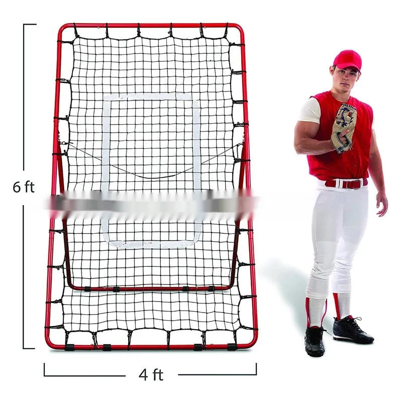 Red 4x6 FT adjustable baseball training net with metal frame for sports practice