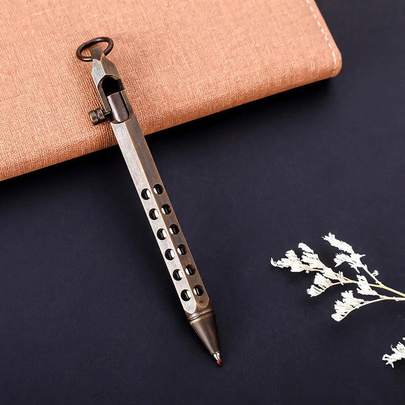 Brass hexagonal bolt action rollerball pen with retro six-angle design
