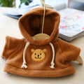 Blue dog hoodie sweater on a small dog, showing the hood and front opening.