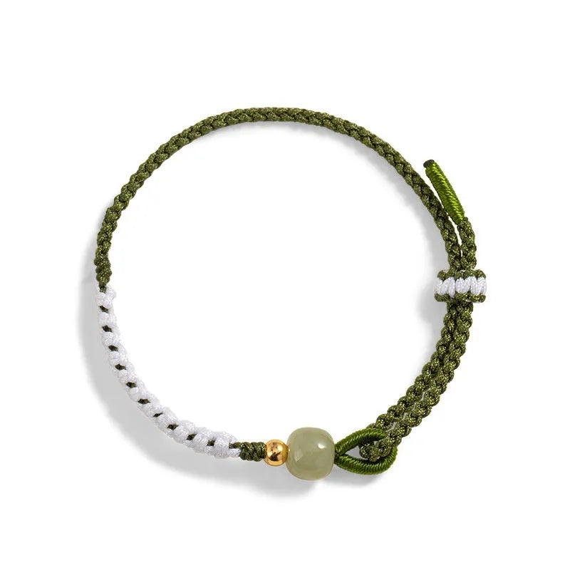 Hetian jade sterling silver carrying strap bracelet with colourful cord and national tide design