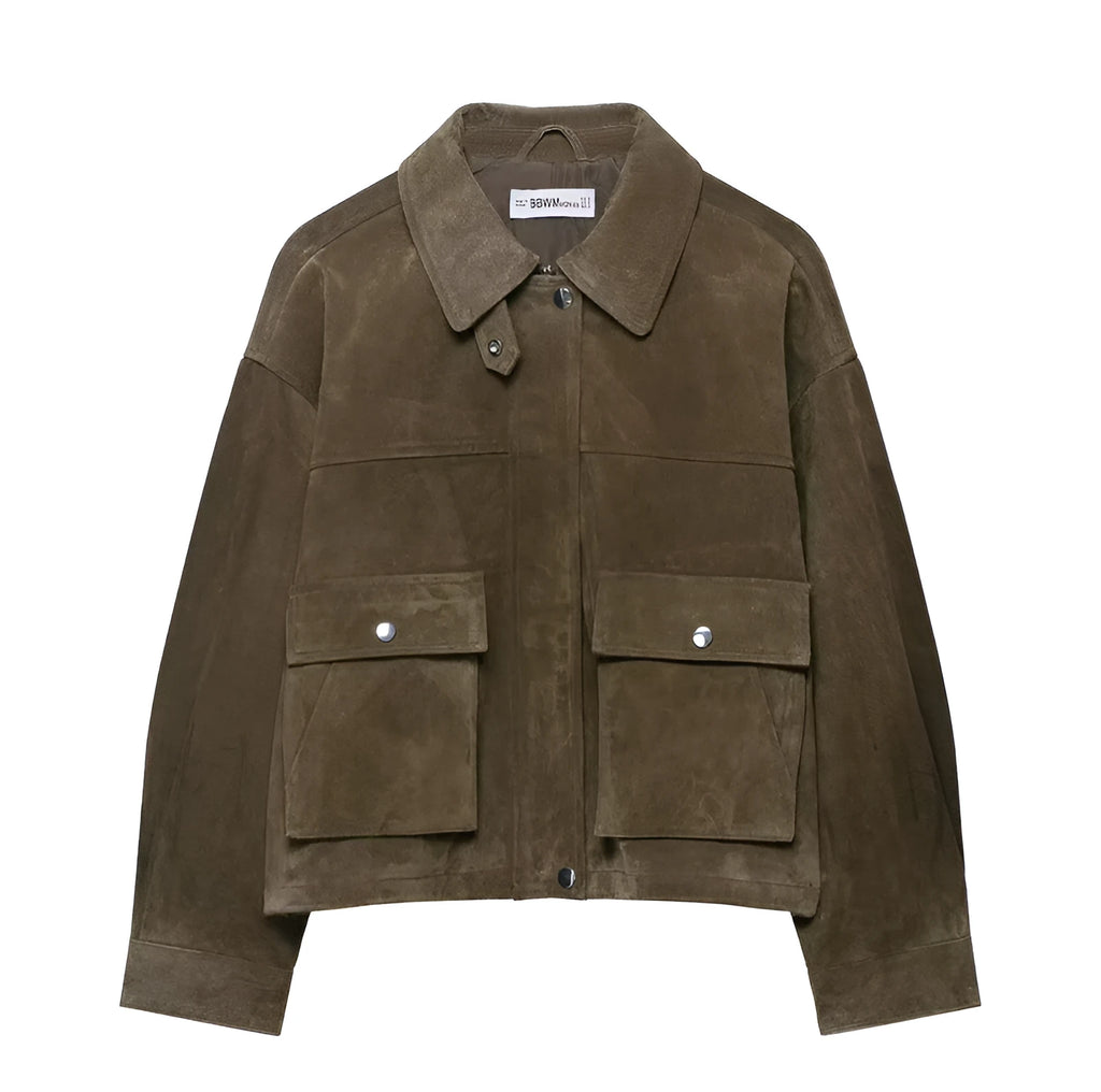 Women's Japanese Korean style casual jacket in PU fabric with medium thickness construction