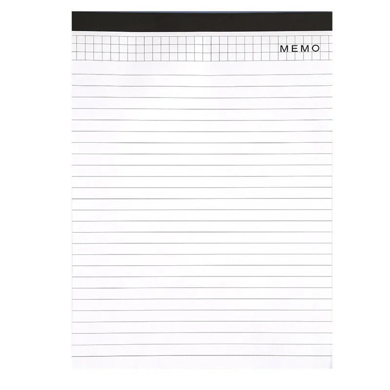 A4 wire-o bound tear-off notepad open on a table, showing ivory white grid pages.