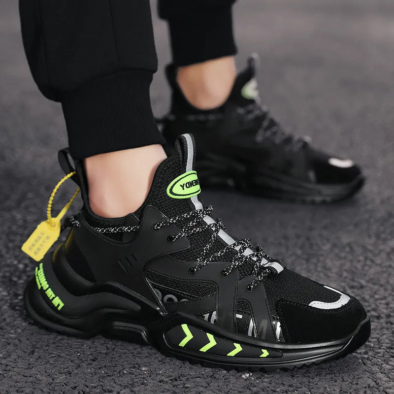 Men's high top sneakers in white with PU and mesh upper, hollow-out details, and thick sole