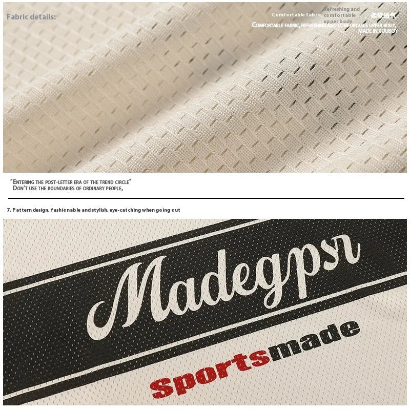 Apricot coloured loose fit V-neck sports jersey with short sleeves and a printed letter pattern.