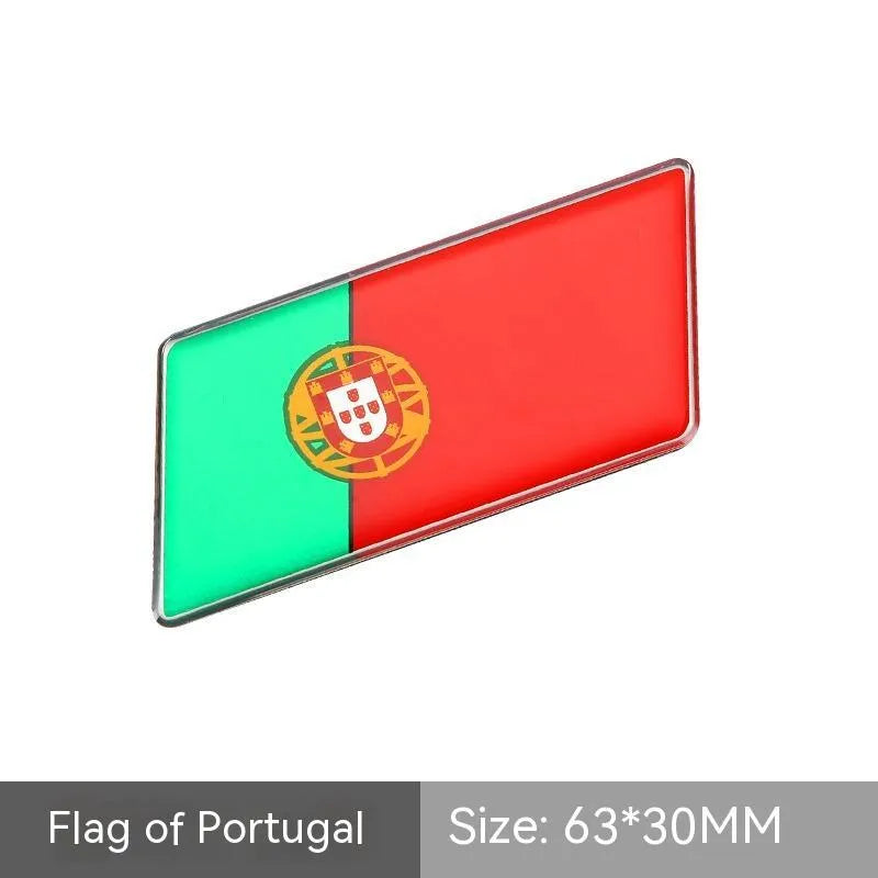 Aluminium national flag car sticker badge, parallelogram shape, 6.3 by 3 cm, for rear bumper.