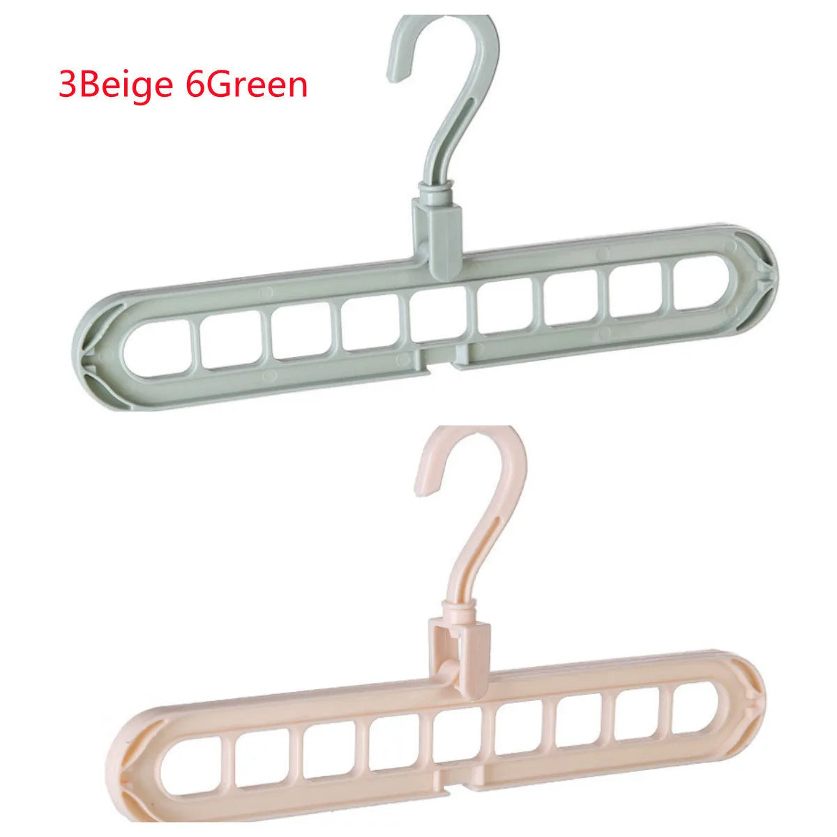 Plastic clothes hanger organiser with rotating hook in various colour options on white background