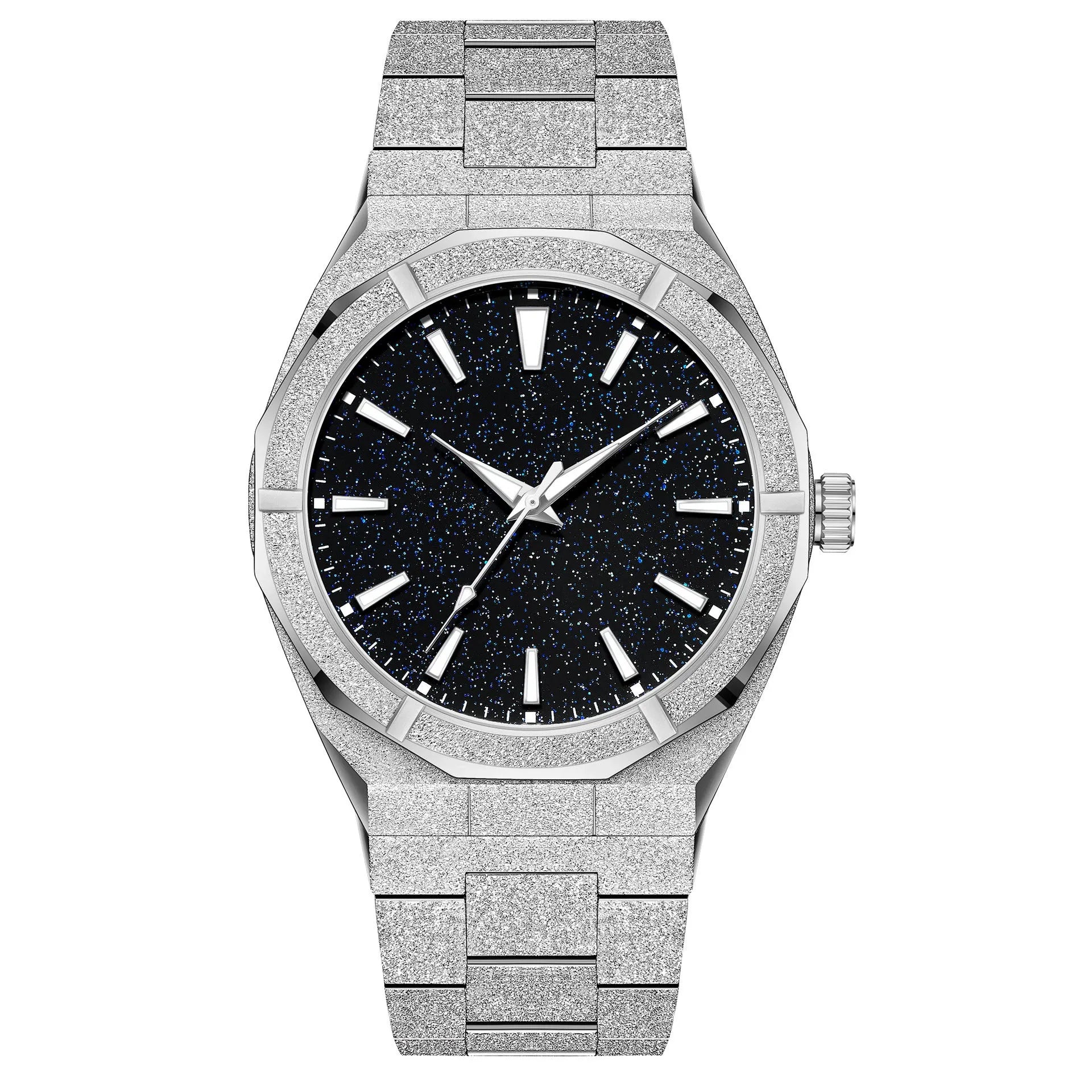 Men's frosted stainless steel business watch with luminous markers in silver, gold and black colour options