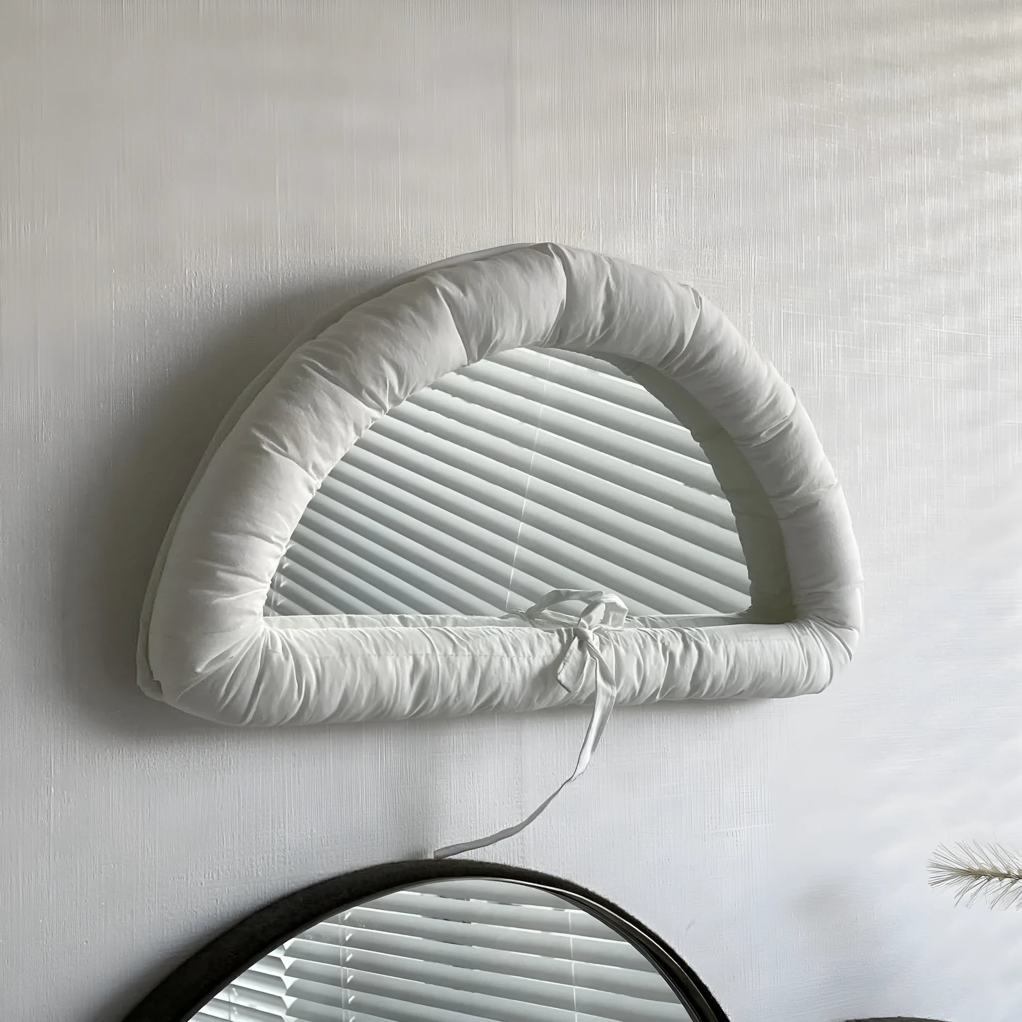 Hanging soft fabric mirror with cotton filling in white, black, or sapphire blue