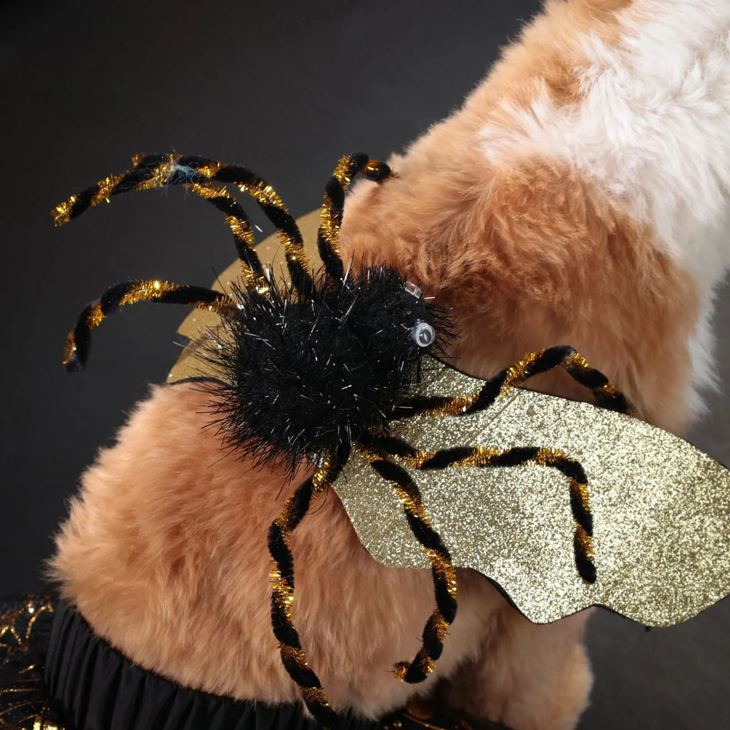 Polyester dog costume suit for Halloween parties in sizes small, medium, large, extra-large.