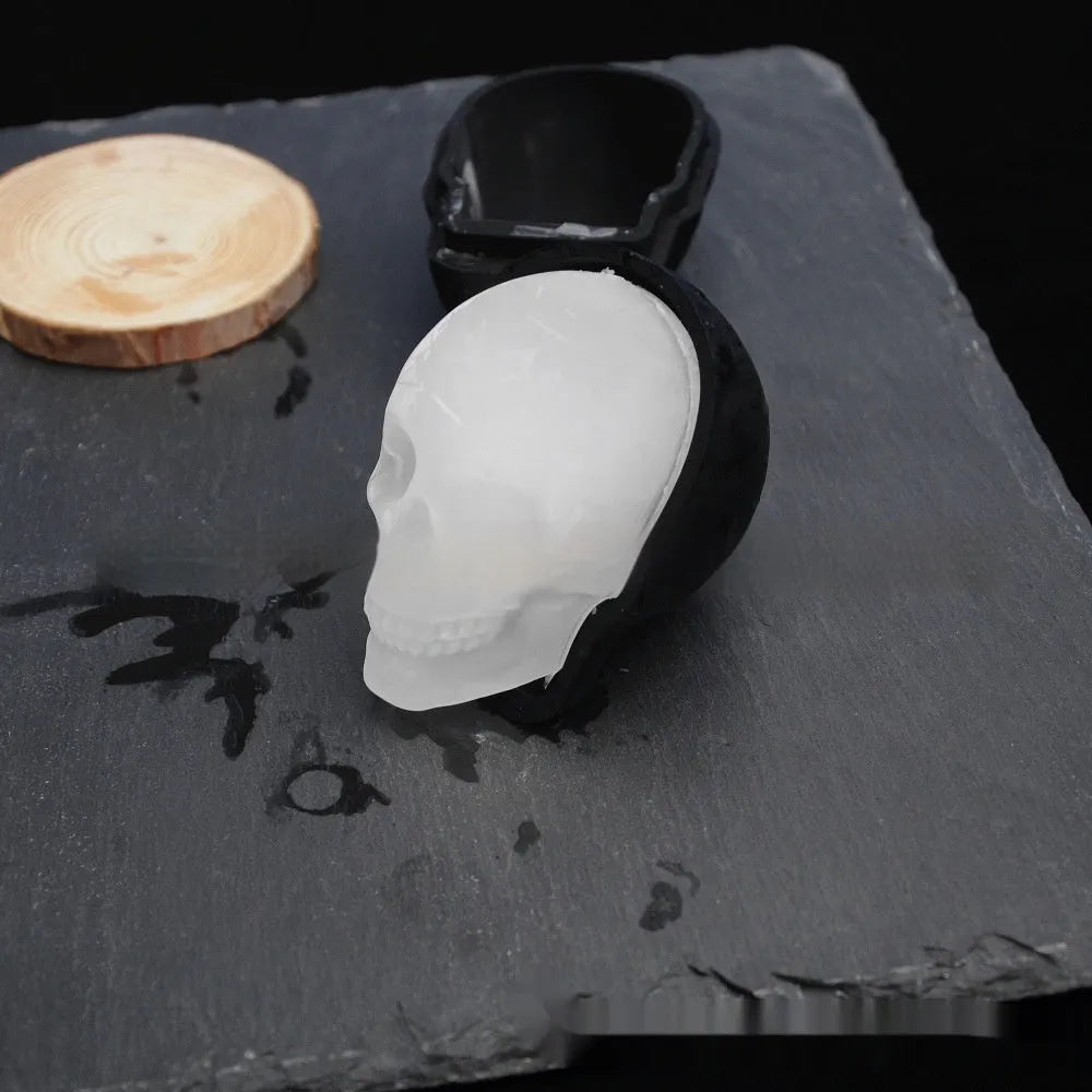 Silicone ice cube tray showing detailed 3D skull mould cavities