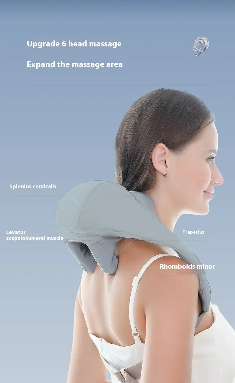 Grey elastic fabric neck and back massager with USB charging port and infrared function