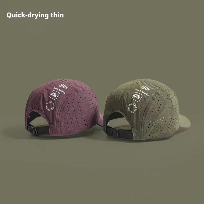 Men's adjustable baseball cap with mesh design in purple, showing dome crown and adjustable strap