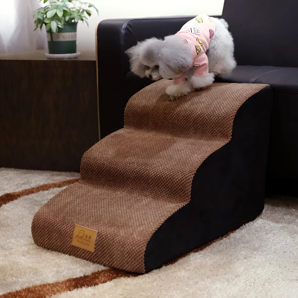Small dog cat ladder in velvet or corduroy, 30cm to 50cm heights, for bed and sofa access.