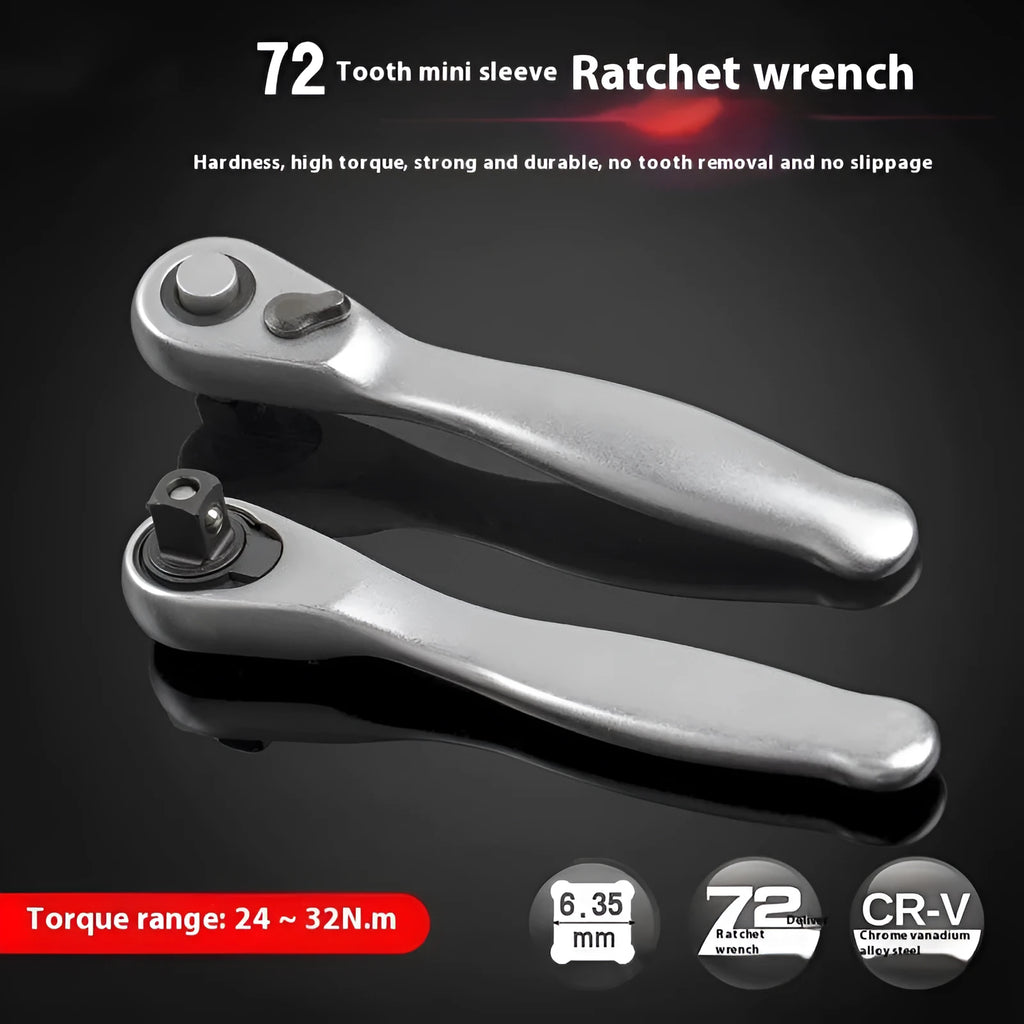 Silver galvanised steel mini ratchet wrench socket wrench on neutral background