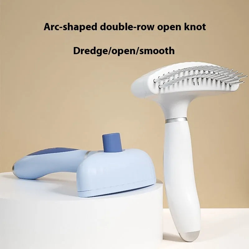 Stainless steel double row dog grooming comb in azure light blue