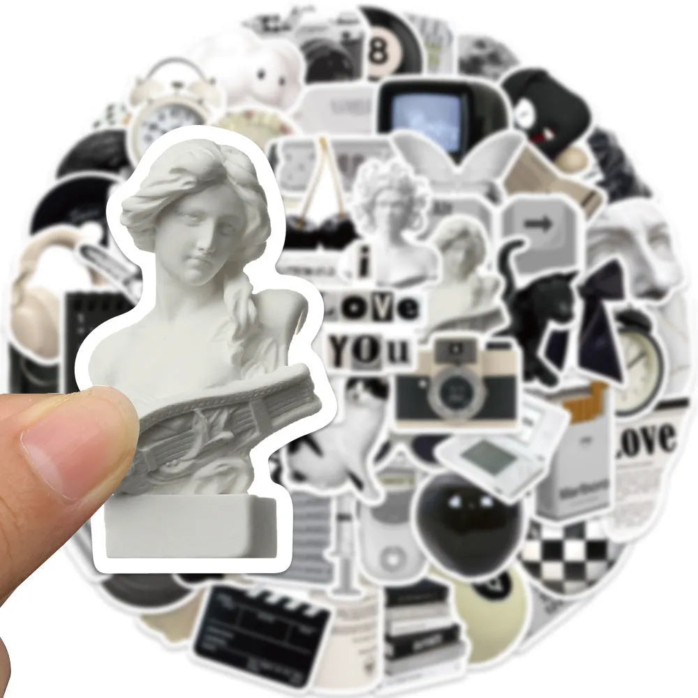 61 black and white simple style PVC vinyl stickers for laptops and phones.