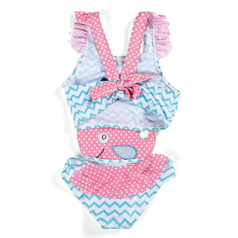 Baby girls watermelon printed one-piece swimsuit in pink with watermelon pattern, polyester, sizes 12M to 8T