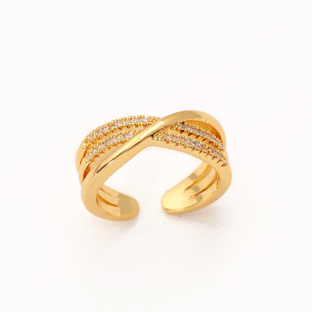 Women's simple geometric line open ring in gold colour with electroplated finish on copper