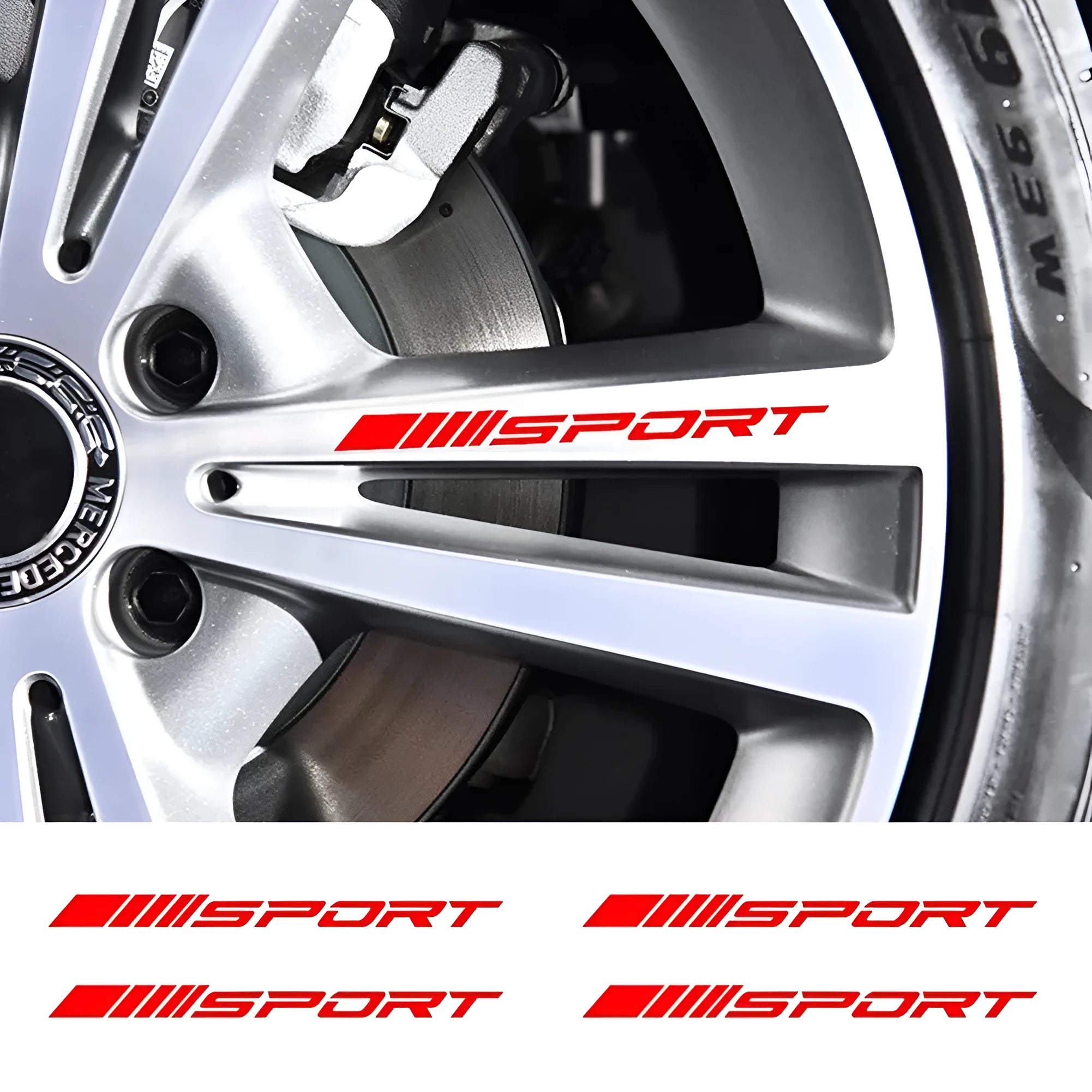 10 cm by 0.7 cm PET car rim stickers in hollow design, black red white colours