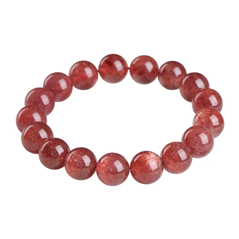 Natural cherry red strawberry quartz bracelet with geometric beads showing starlight effect