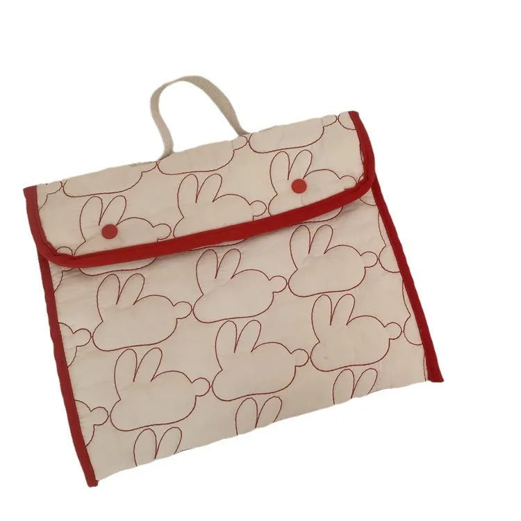 Embroidered rabbit pattern tablet storage bag in black dot nylon, suitable for 11 inch tablet