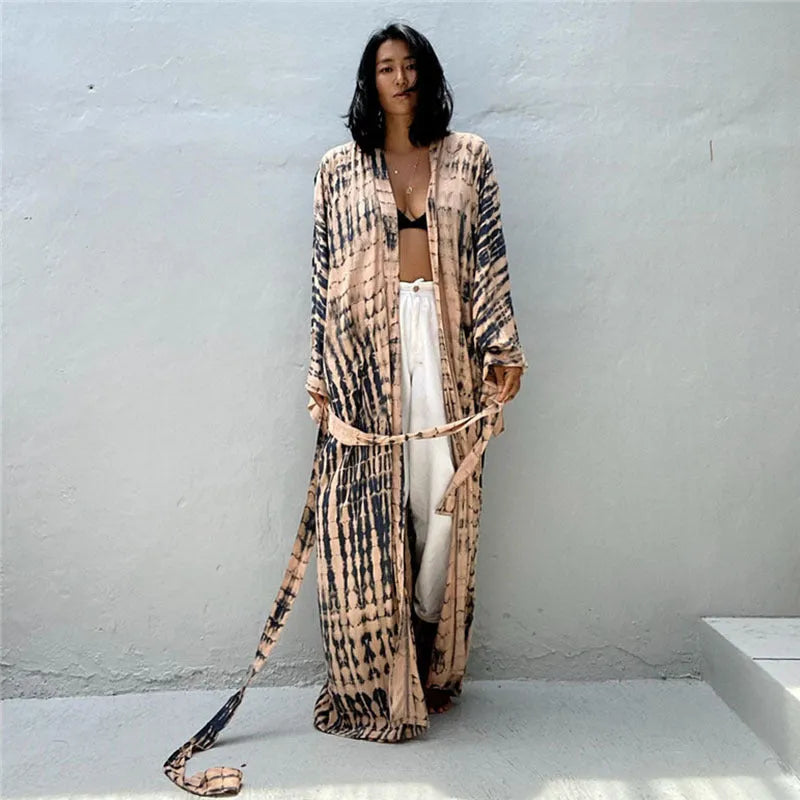 Printed loose-fit cotton beach cover-up shirt for sun protection over swimwear