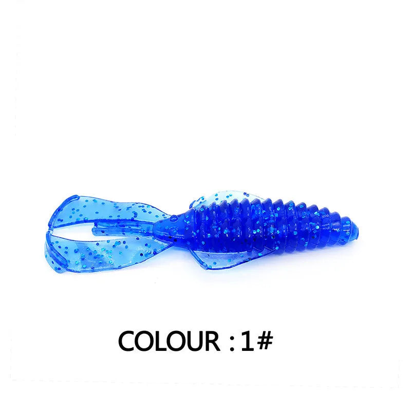 PVC fishing soft bait lure showing two size options: 8cm and 12cm versions in multiple colour patterns