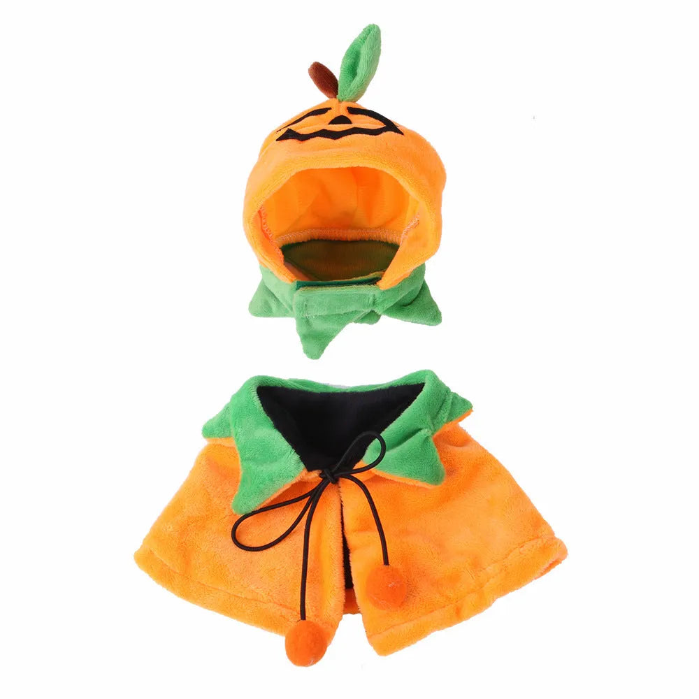 Plush double-sided pumpkin cloak Halloween costume for dog or cat in S, M, L sizes with hat option