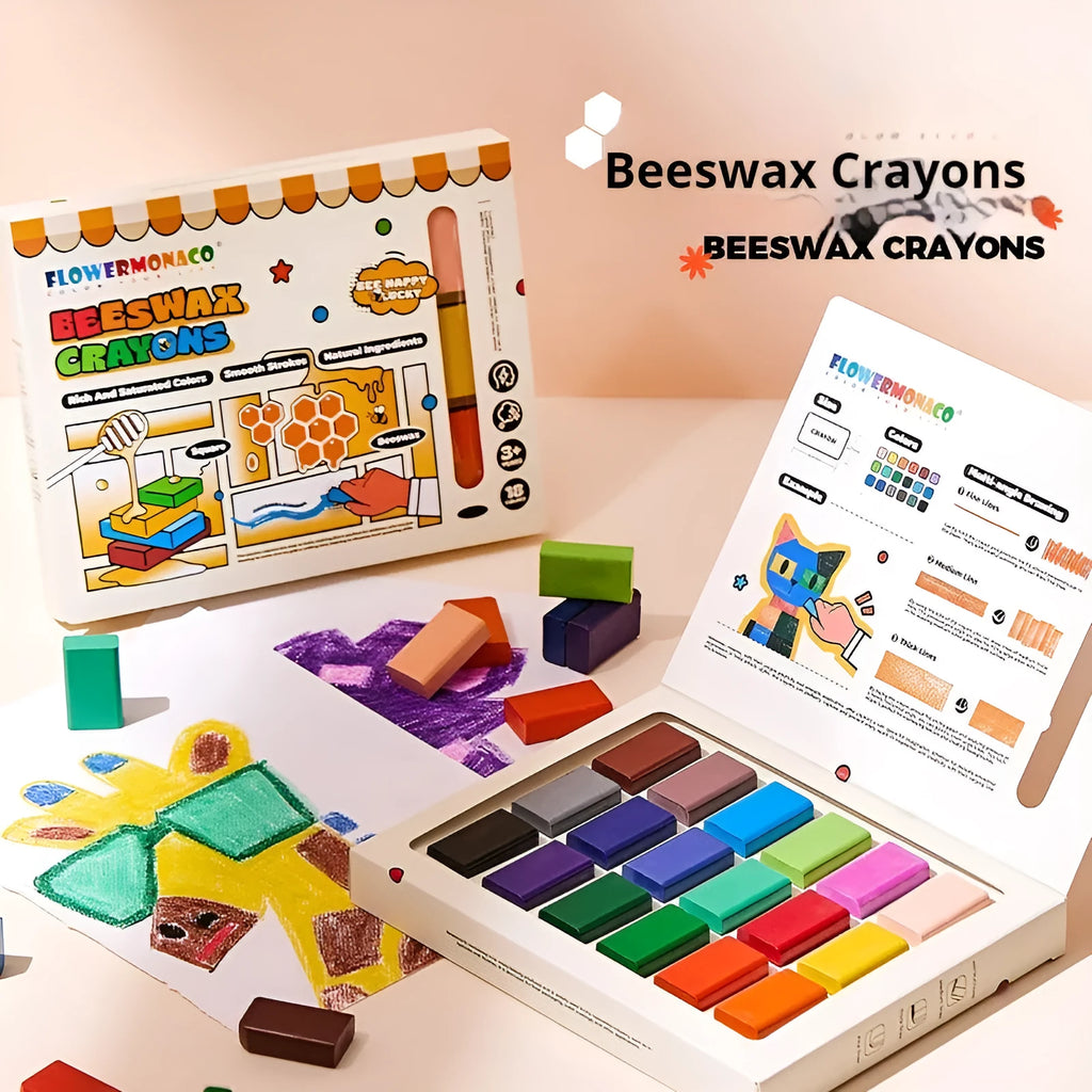 Children's beeswax crayon set with 18 colours in a colour box for ages 4-6 beginner art