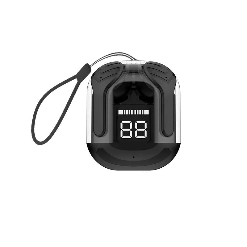 Wireless Bluetooth headset semi-in-ear sports style with transparent digital display black colour