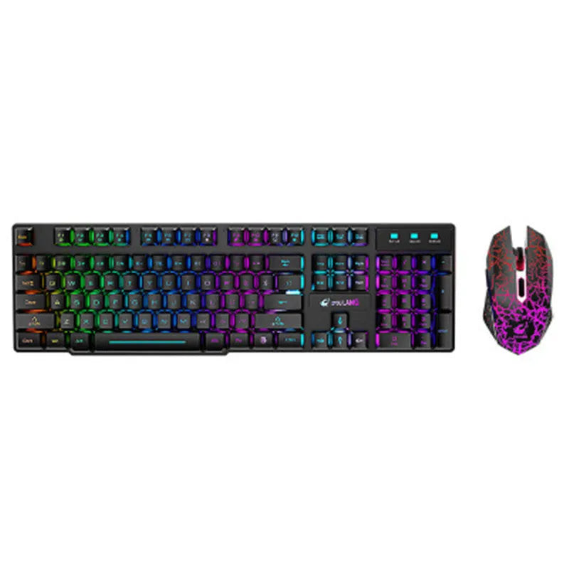 T3 wireless charging keyboard and mouse set with backlit keys in black rainbow light colour scheme