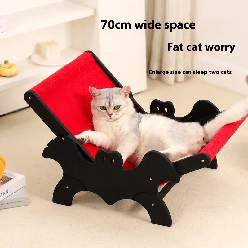 Black and red wooden bat-shaped cat recliner bed for halloween pet decor