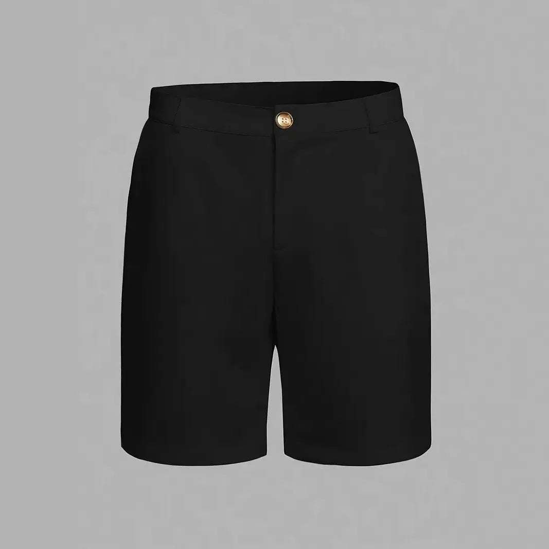 Men's solid colour casual shorts in cotton blend fabric with straight leg Korean style design.