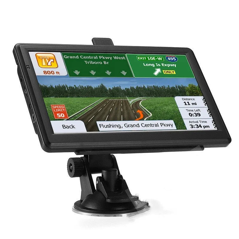 7-inch portable car GPS navigation device with HD touchscreen display on dashboard mount
