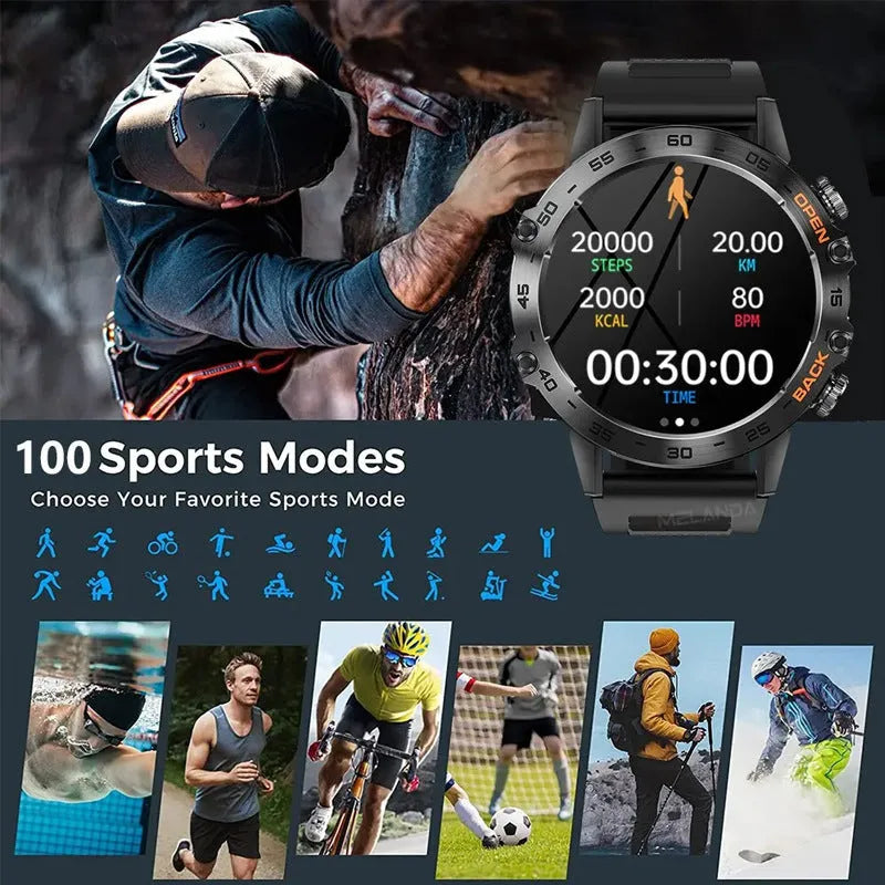 Bluetooth calling smart watch with IPS touch screen showing health monitoring display