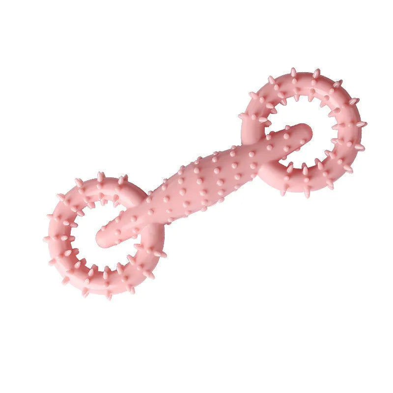 Blue TPR ring-shaped dog chew toy for puppy teething on a white background.