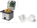 Silver electric air fryer with detachable basket on kitchen countertop