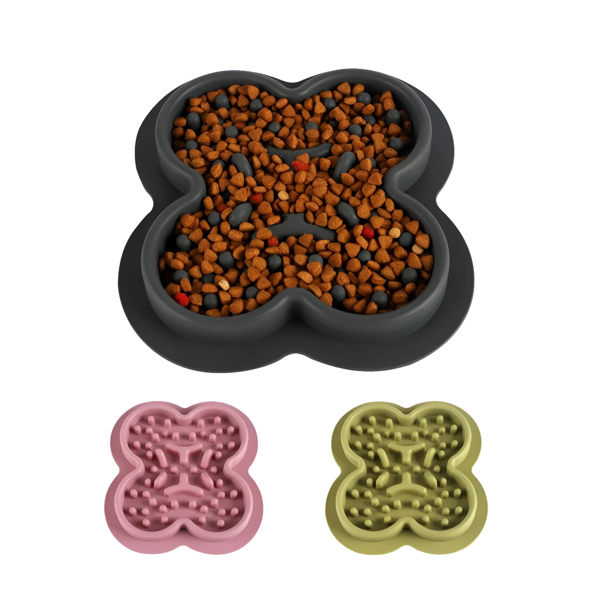 Blue silicone pet licking pad slow feeder mat on a floor.