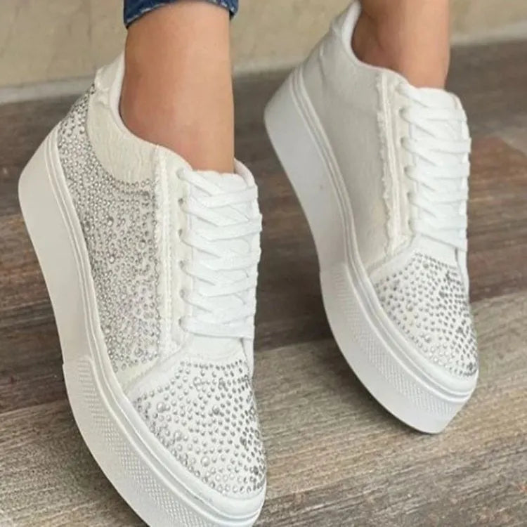 Plus size women's casual sports shoes with thick rubber soles and lace-up design in multiple colours