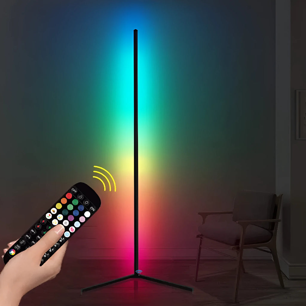 Black aluminium smart floor lamp with RGB lighting and remote control