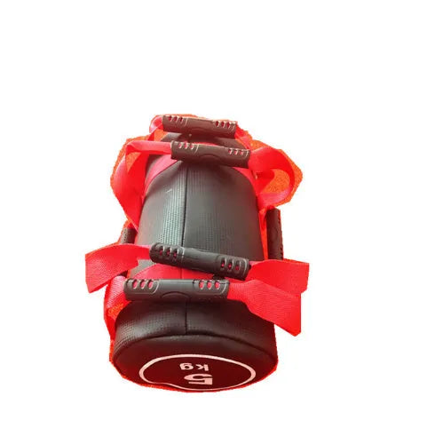 Flat white PVC leather fitness training sandbag shown on a gym floor.