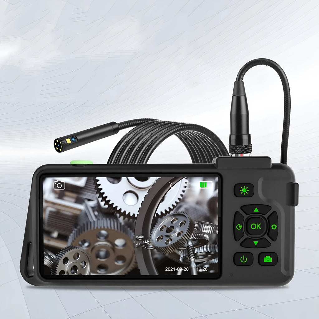 Portable industrial endoscope with 4.5-inch colour screen and 5.5mm dual lens probe